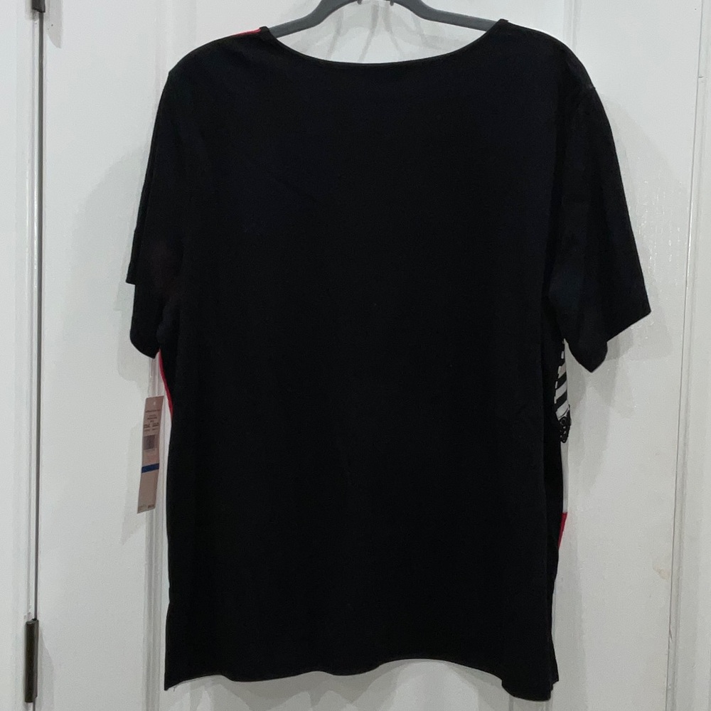 Alfred Dunner Black, White, and Red Patchwork Short Sleeve Top - Picture 7 of 7